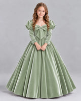 Sage Green Ball Gown Girls Formal Dresses Front