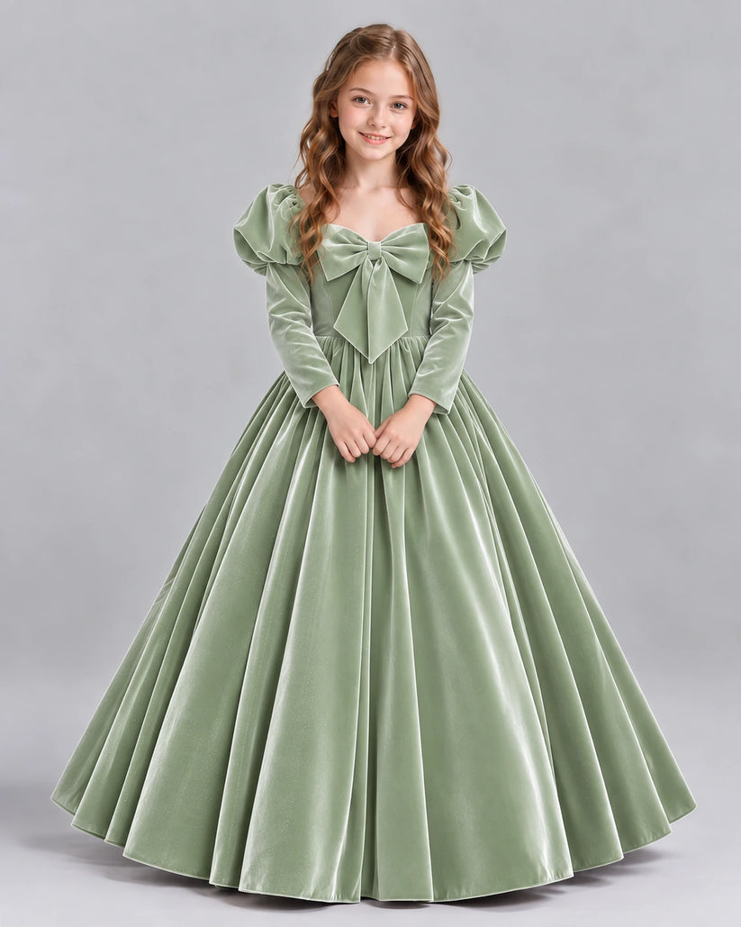 Sage Green Ball Gown Girls Formal Dresses Front