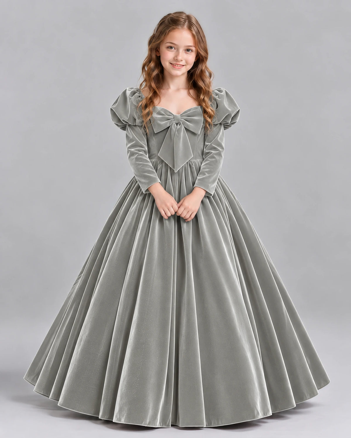 Silver Ball Gown Girls Formal Dresses Front