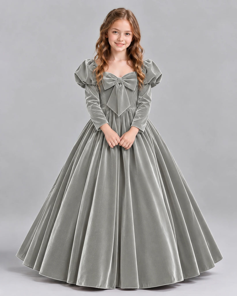 Silver Ball Gown Girls Formal Dresses Front