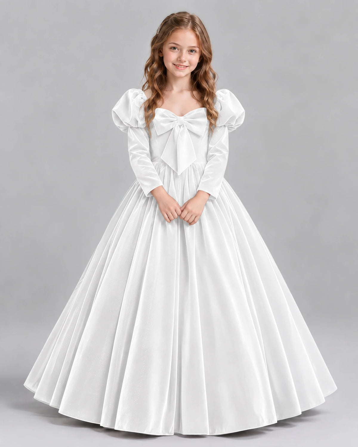 White Ball Gown Girls Formal Dresses Front