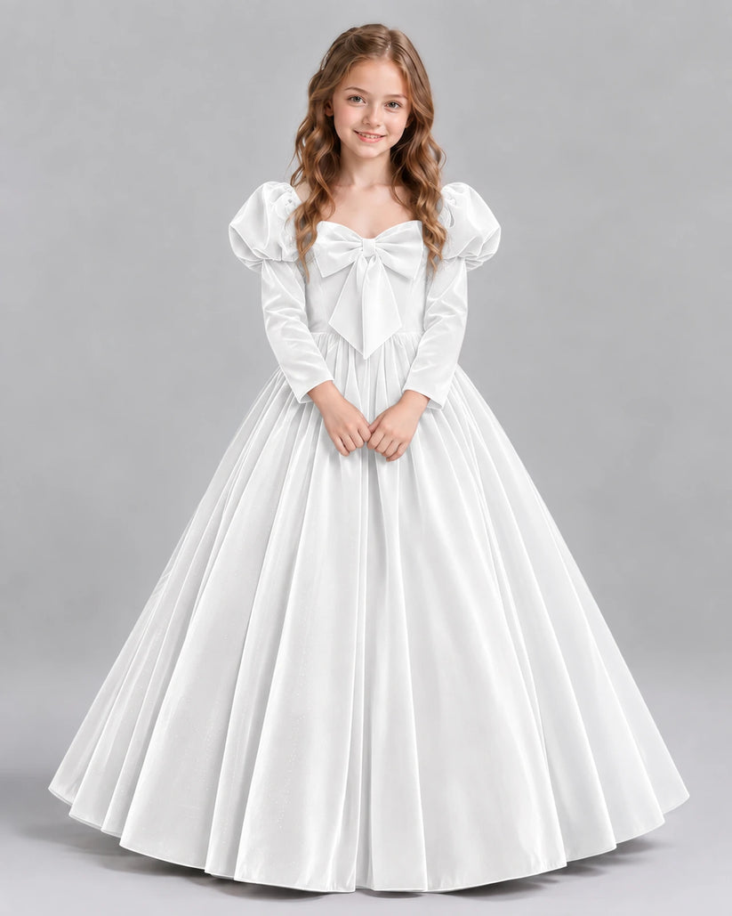 White Ball Gown Girls Formal Dresses Front