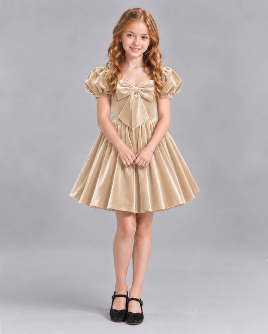 Champagne A-line Girls Formal Dress Front