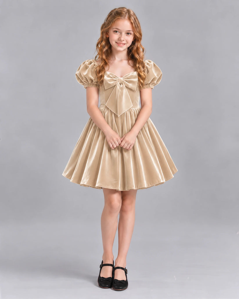 Champagne A-line Girls Formal Dress Front