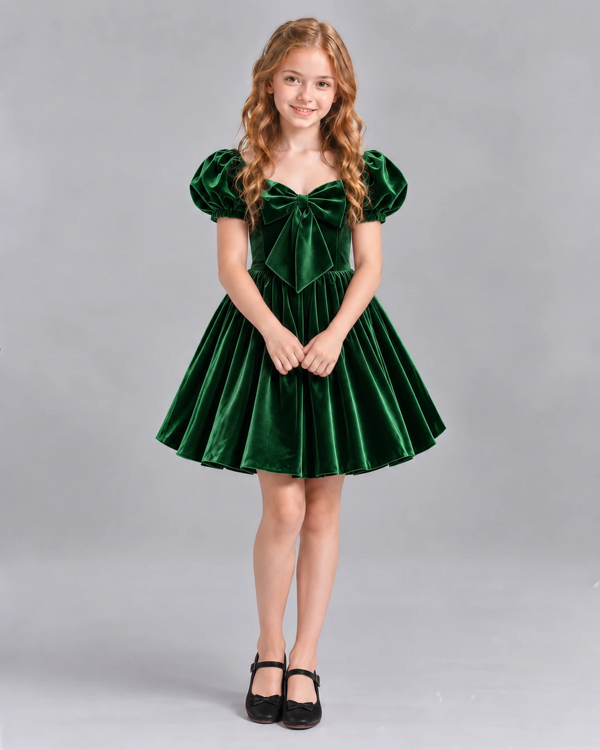 Dark Green A-line Girls Formal Dress Front