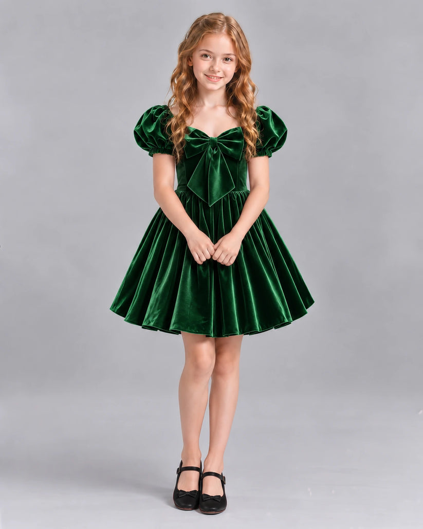 Dark Green A-line Girls Formal Dress Front