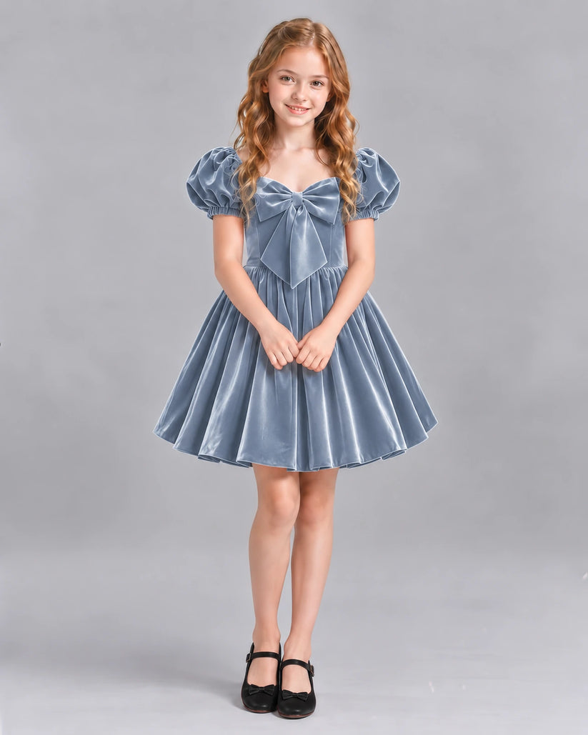 Dusty Blue A-line Girls Formal Dress Front