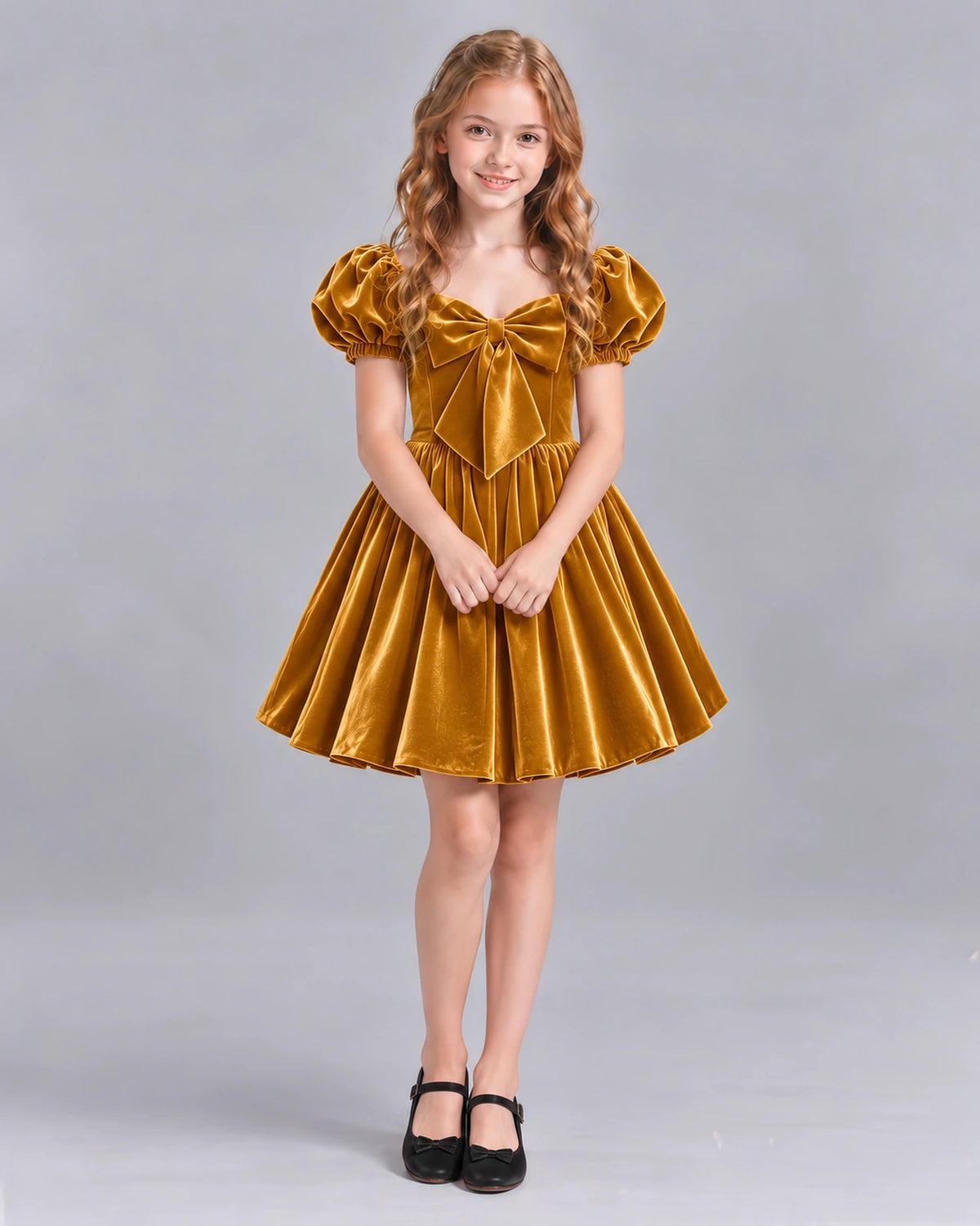 Gold A-line Girls Formal Dress Front
