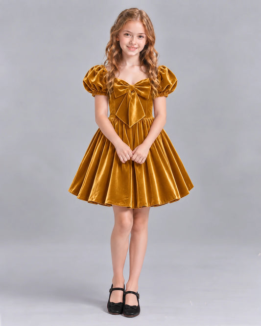 Gold A-line Girls Formal Dress Front