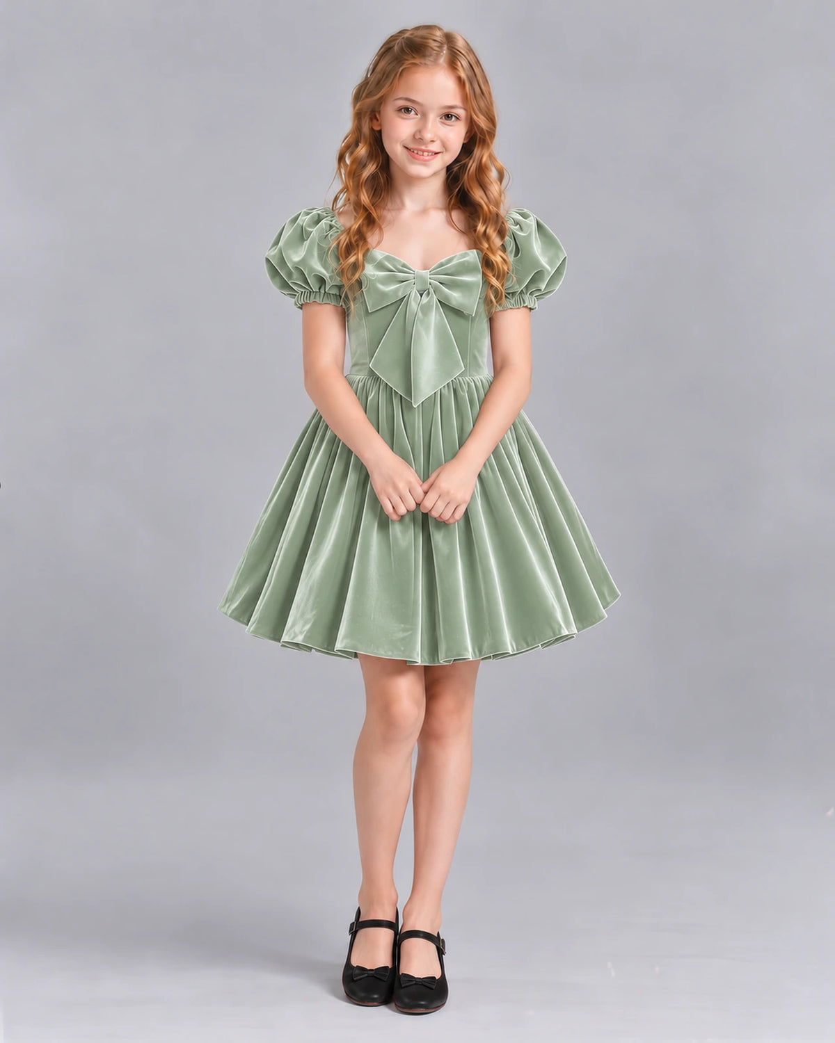Sage Green A-line Girls Formal Dress Front