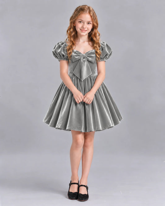 Silver A-line Girls Formal Dress Front