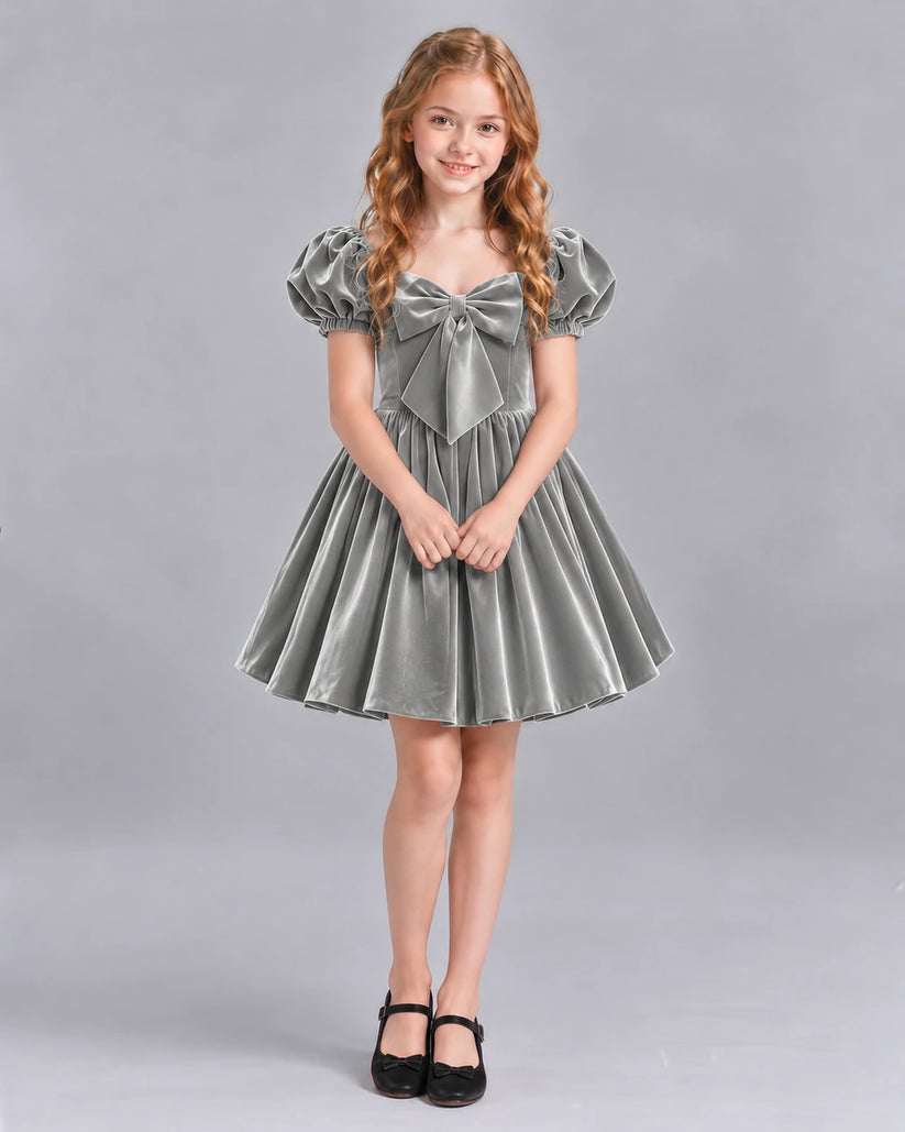 Silver A-line Girls Formal Dress Front
