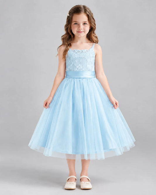 Baby Blue A-line Flower Girl Dresses Front