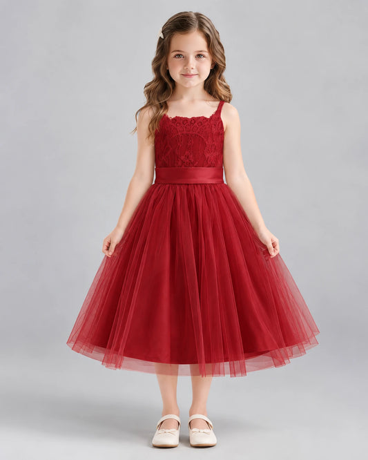 Burgundy A-line Flower Girl Dresses Front