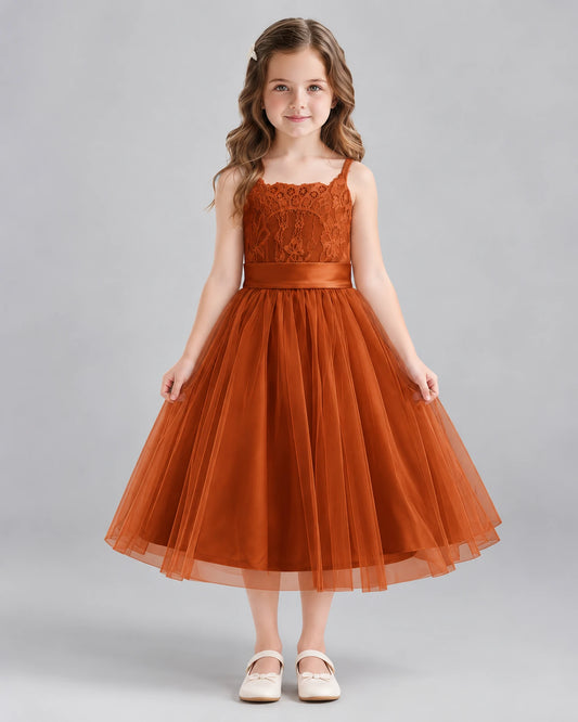 Burnt Orange A-line Flower Girl Dresses Front