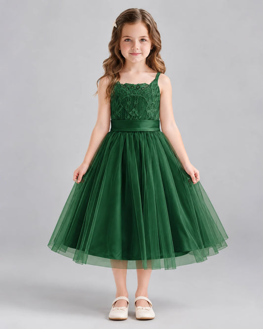 Dark Green A-line Flower Girl Dresses Front