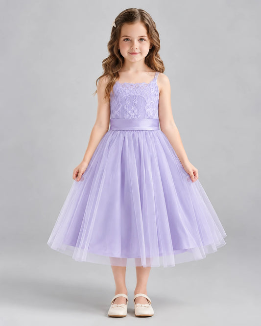 Lavender A-line Flower Girl Dresses Front