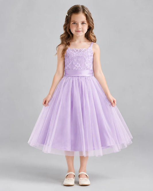 Lilac A-line Flower Girl Dresses Front