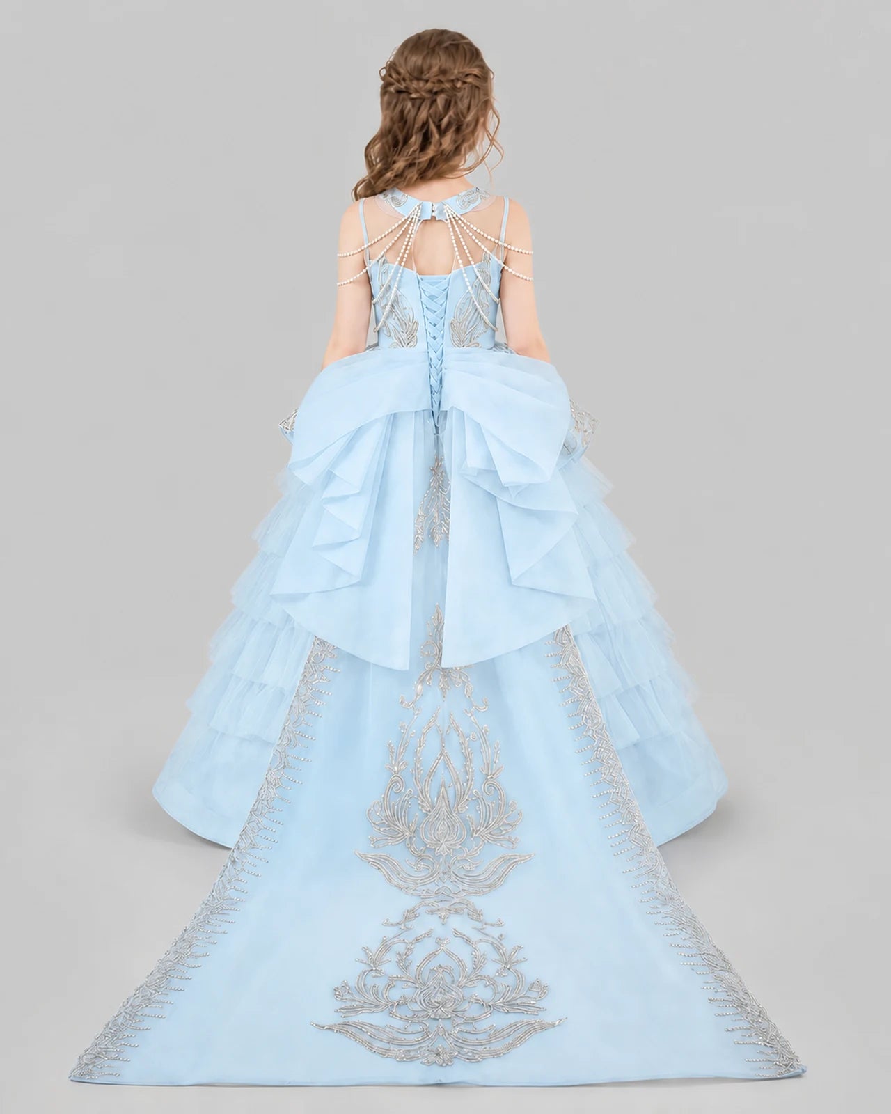 Baby Blue Ball Gown Girls Pageant Dresses Back