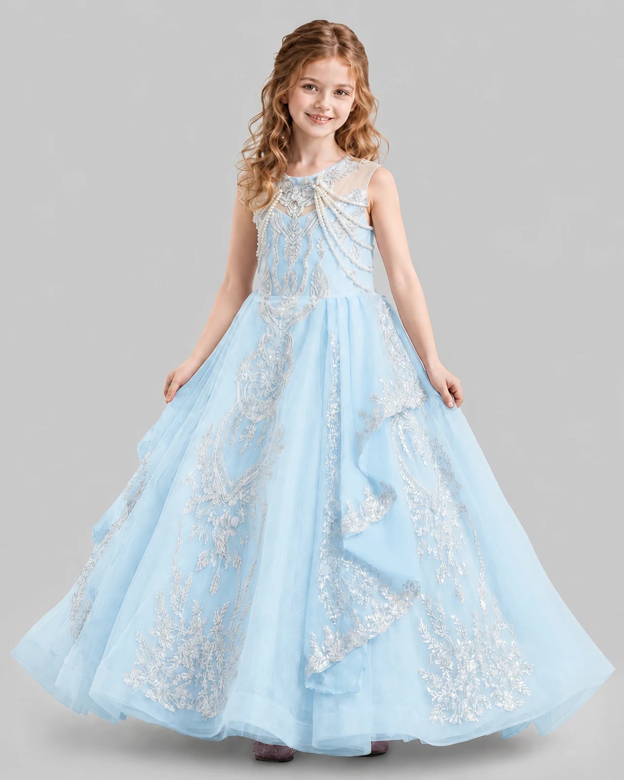 Baby Blue Ball Gown Girls Pageant Dresses Side