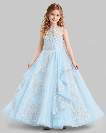 Baby Blue Ball Gown Girls Pageant Dresses Side