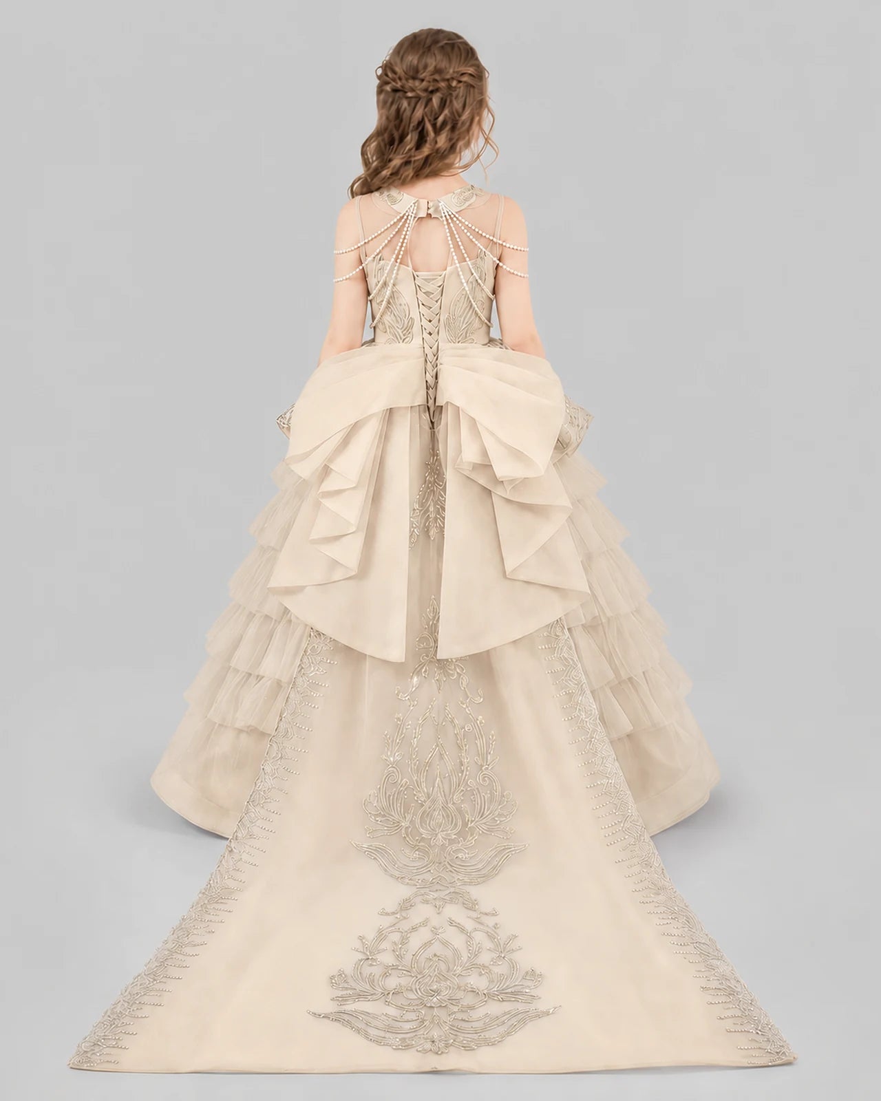 Champagne Ball Gown Girls Pageant Dresses Back