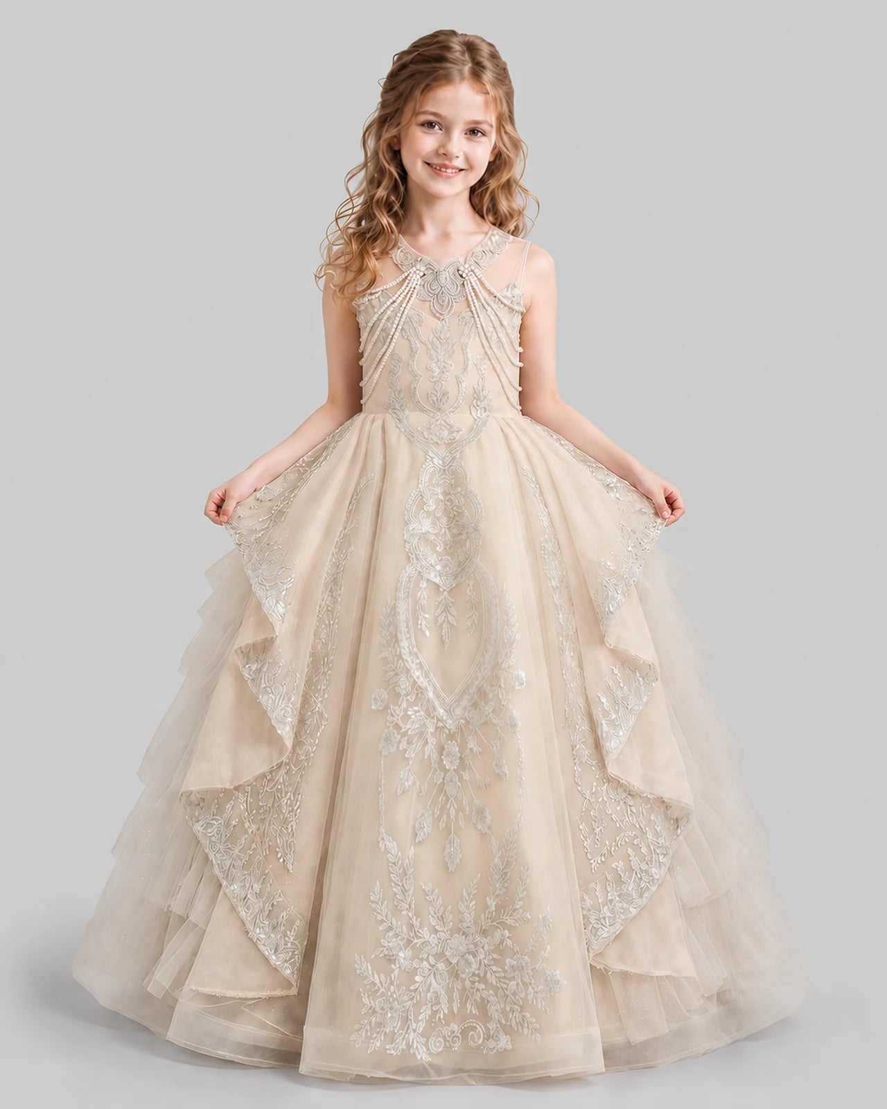 Champagne Ball Gown Girls Pageant Dresses Front