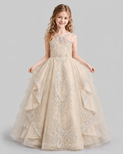 Champagne Ball Gown Girls Pageant Dresses Front