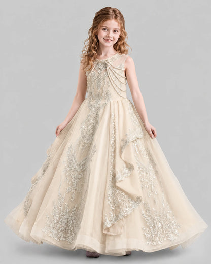 Champagne Ball Gown Girls Pageant Dresses Side