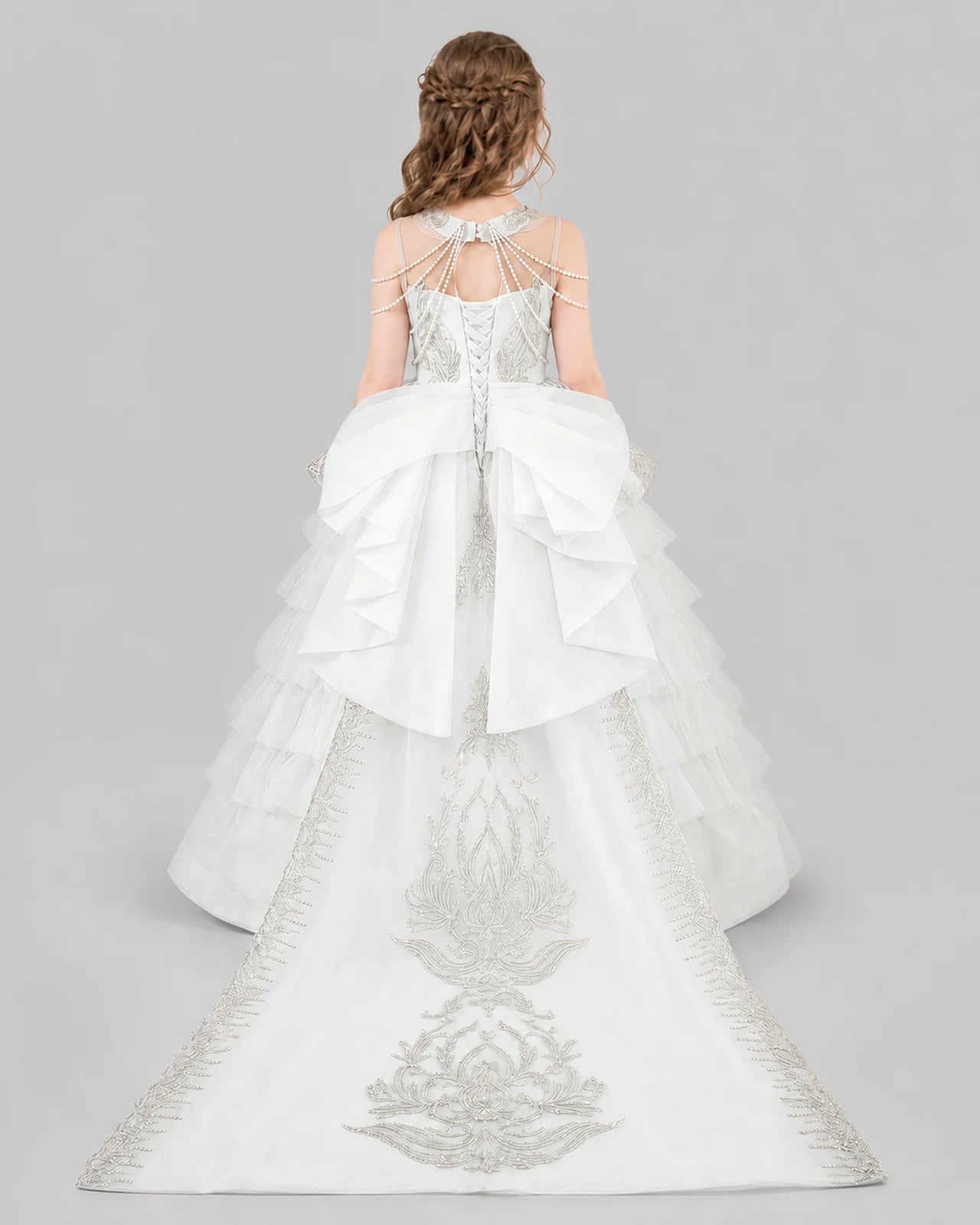 Ivory Ball Gown Girls Pageant Dresses Back