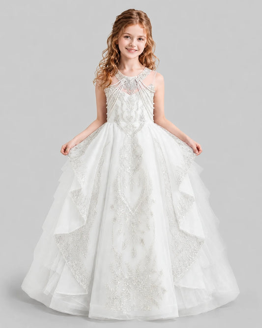 Ivory Ball Gown Girls Pageant Dresses Front