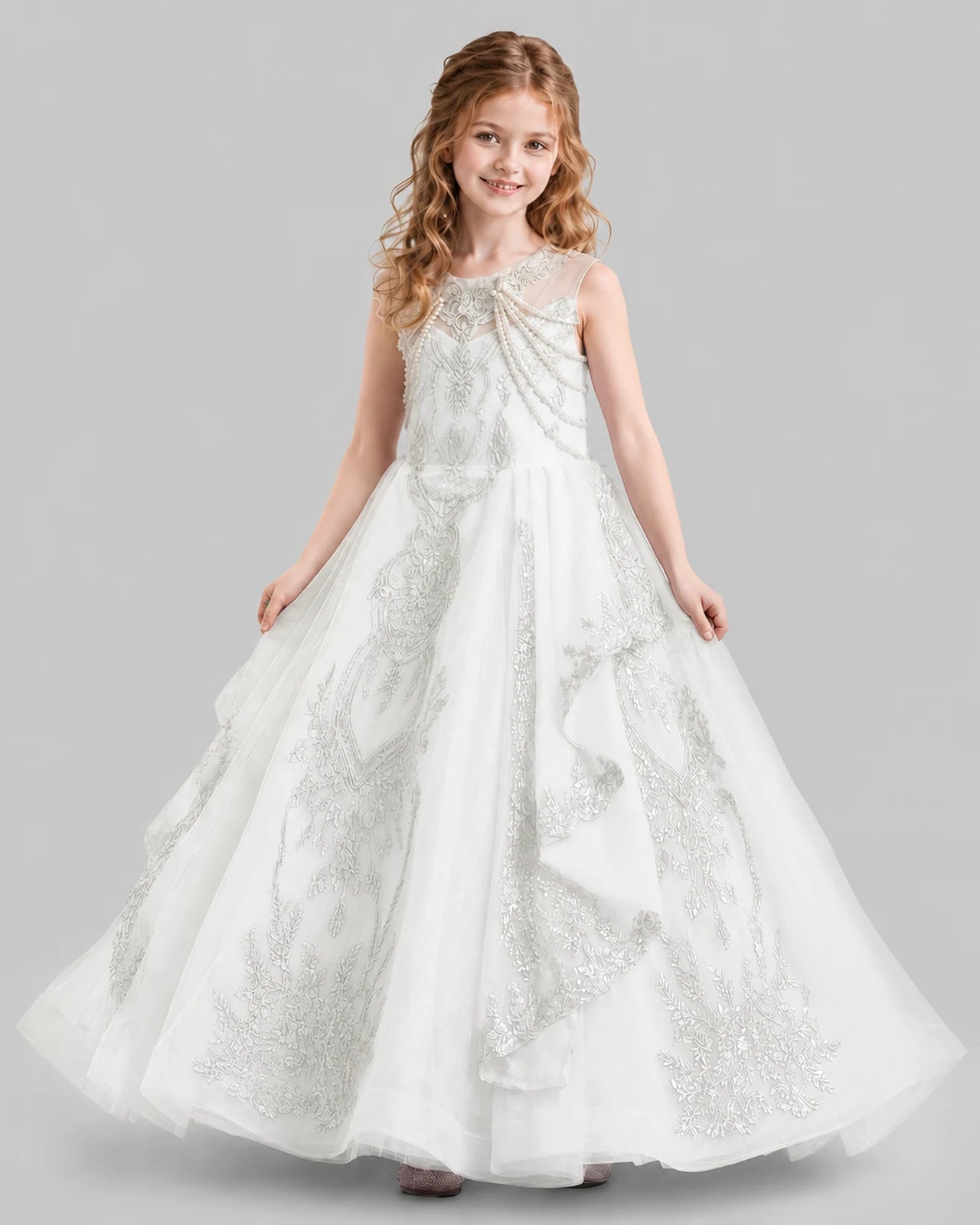 Ivory Ball Gown Girls Pageant Dresses Side