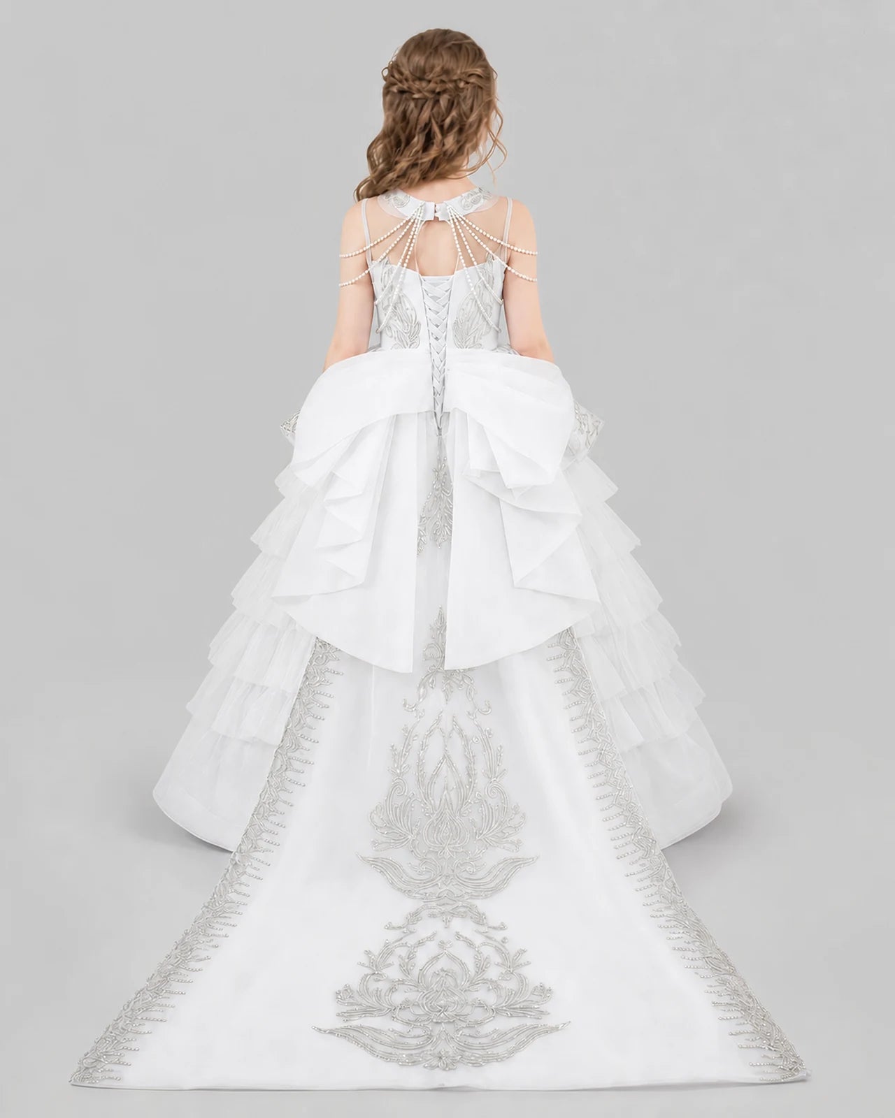 White Ball Gown Girls Pageant Dresses Back