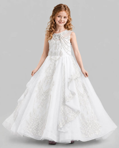 White Ball Gown Girls Pageant Dresses Side