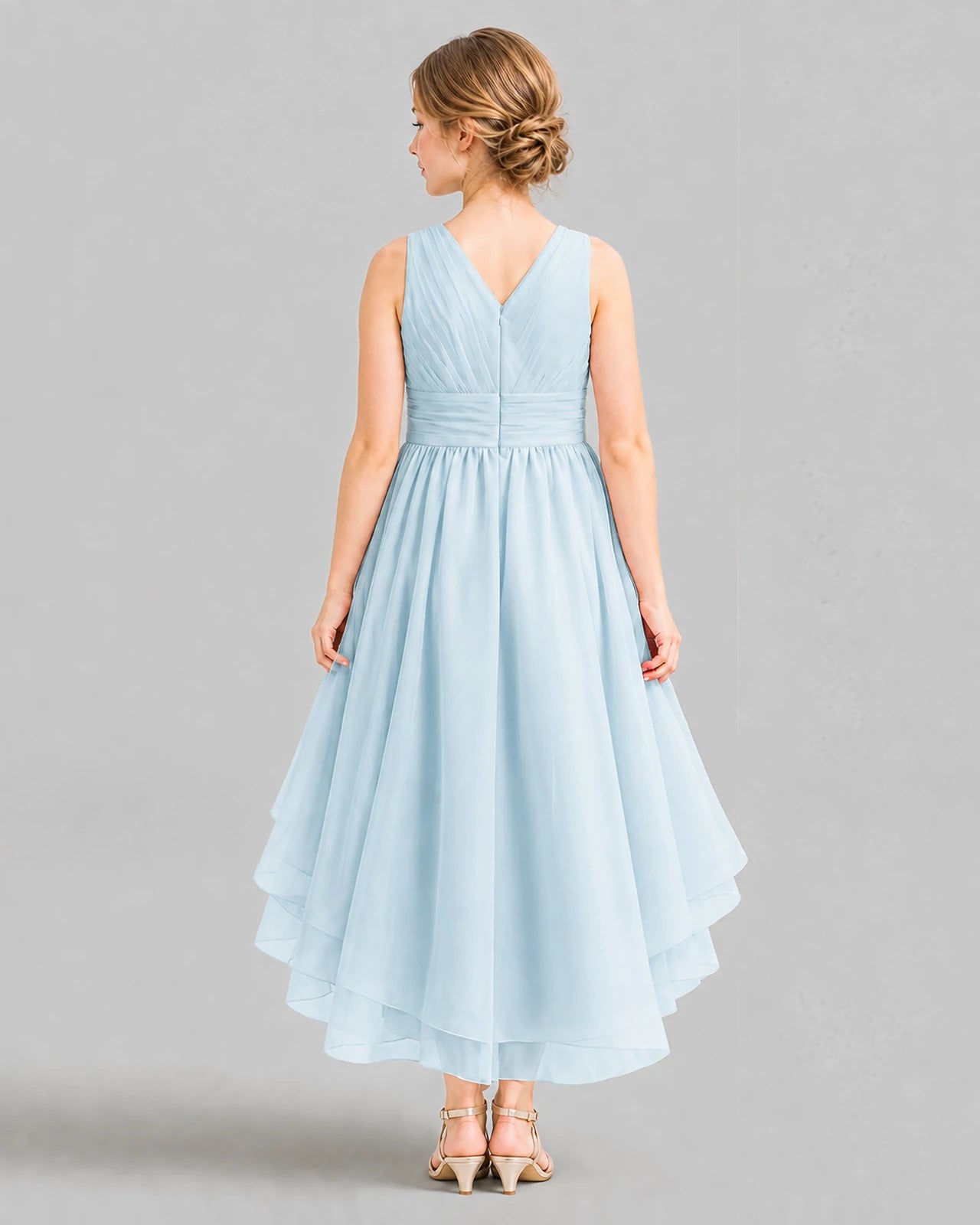 Baby Blue A-line Girls Formal Dresses Back