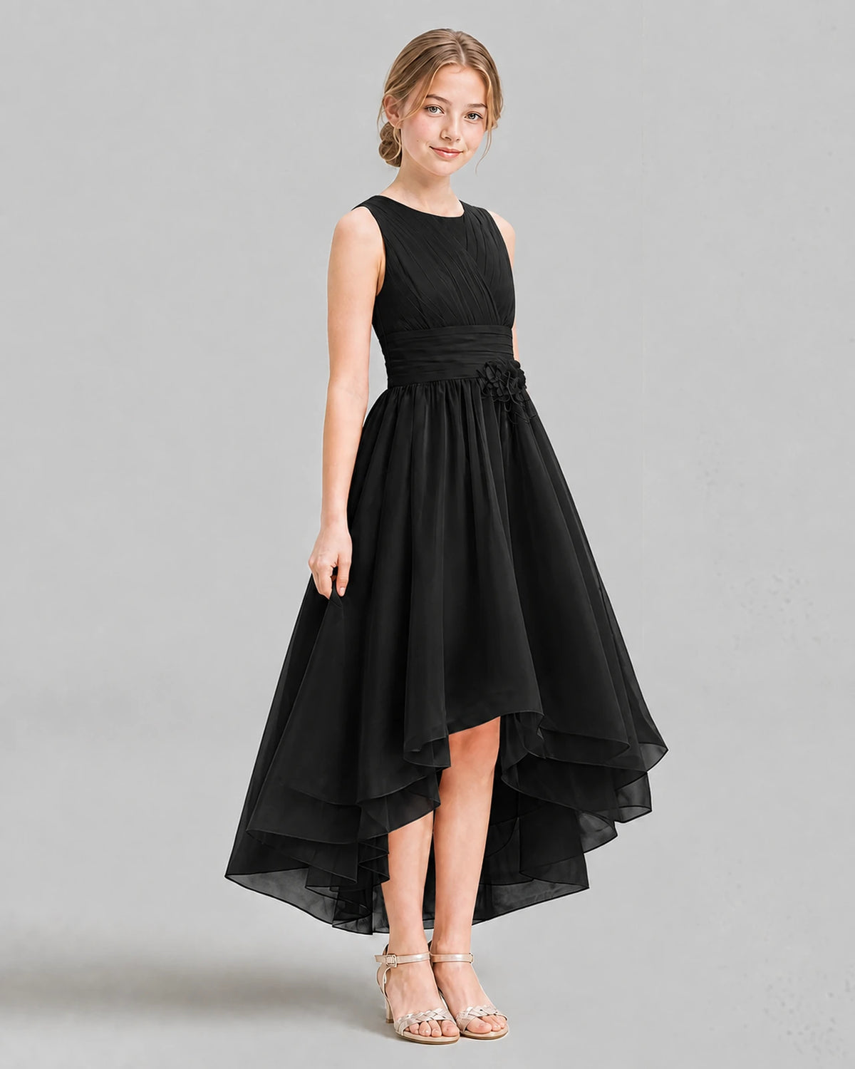 Black A-line Girls Formal Dresses Side