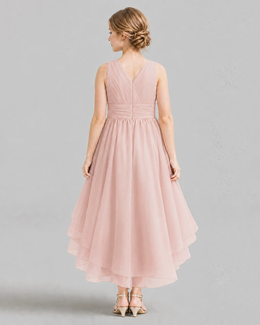 Blush Pink A-line Girls Formal Dresses Back