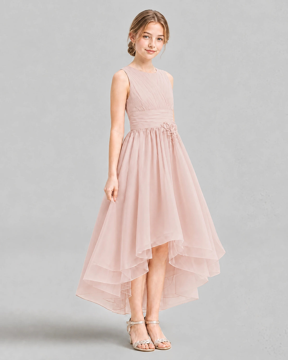 Blush Pink A-line Girls Formal Dresses Side