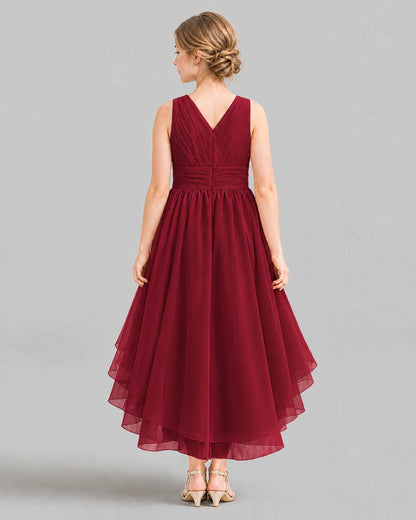 Burgundy A-line Girls Formal Dresses Back