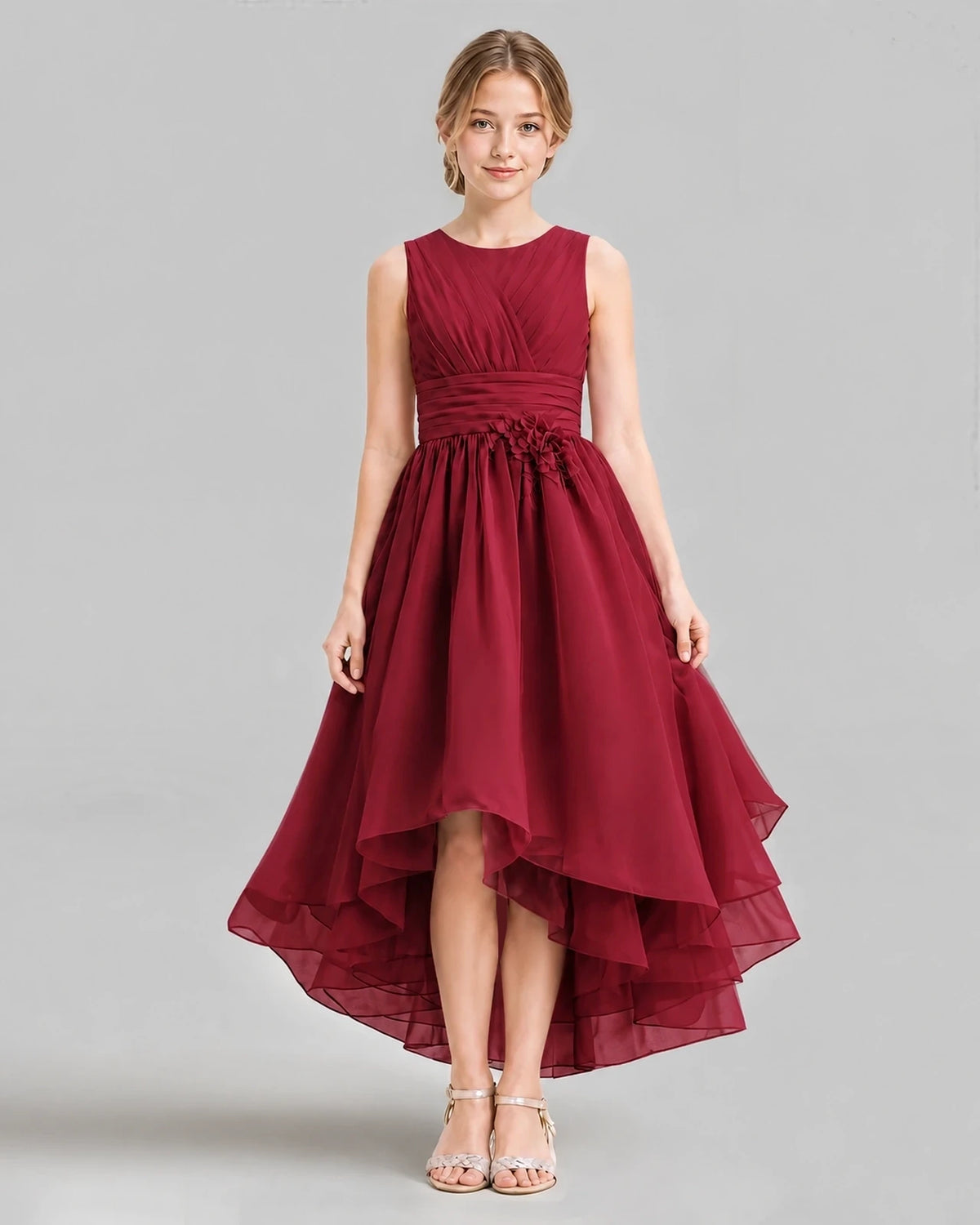 Burgundy A-line Girls Formal Dresses Front