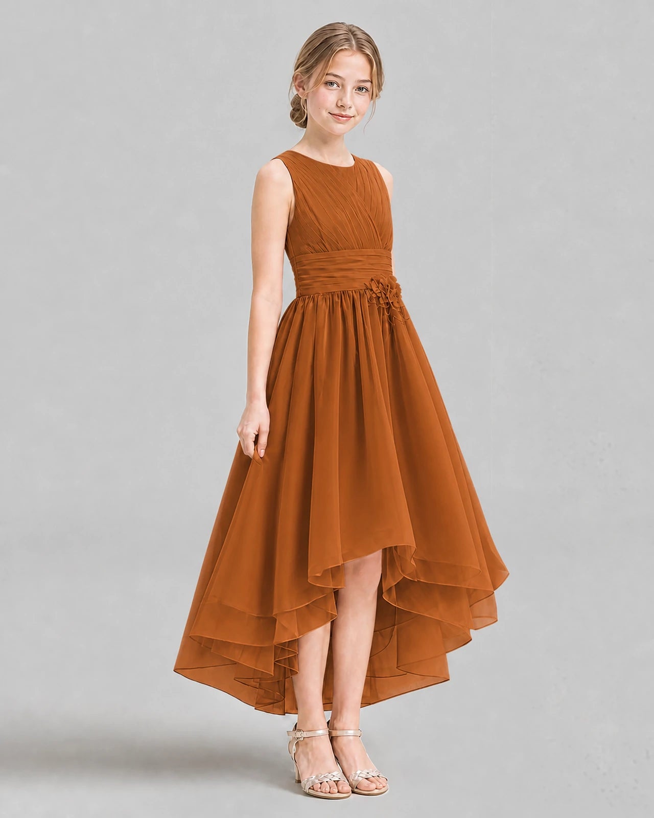 Burnt Orange A-line Girls Formal Dresses Side