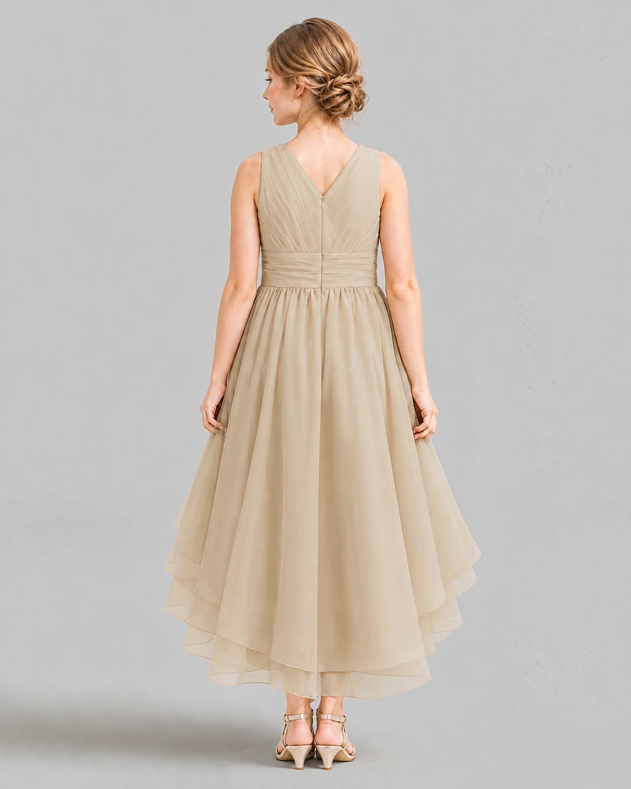 Champagne A-line Girls Formal Dresses Back