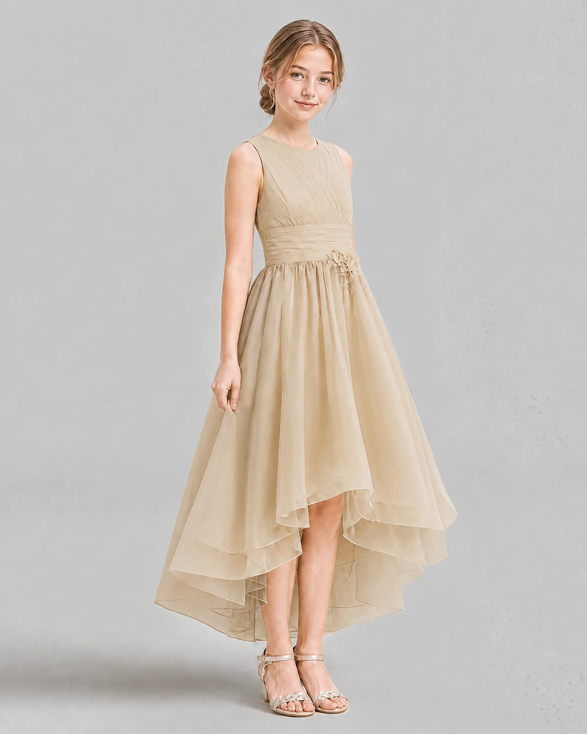 Champagne A-line Girls Formal Dresses Side