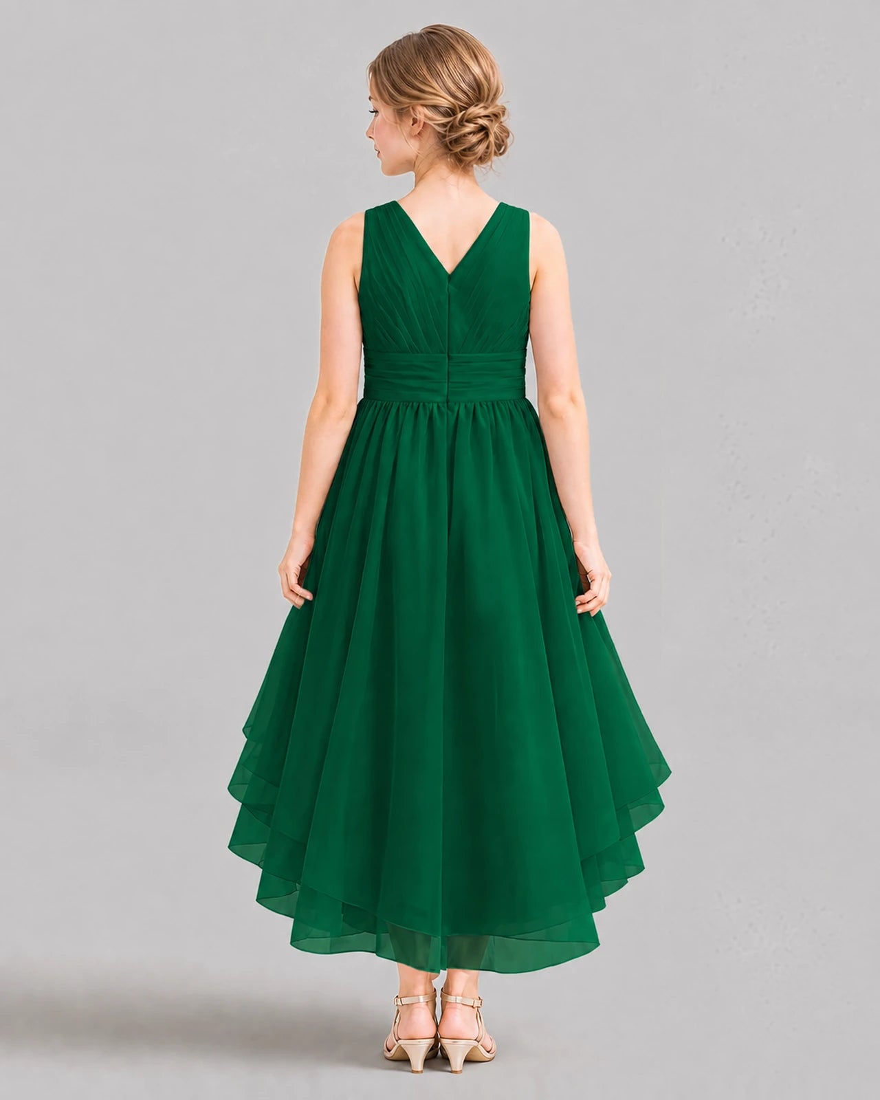 Dark Green A-line Girls Formal Dresses Back