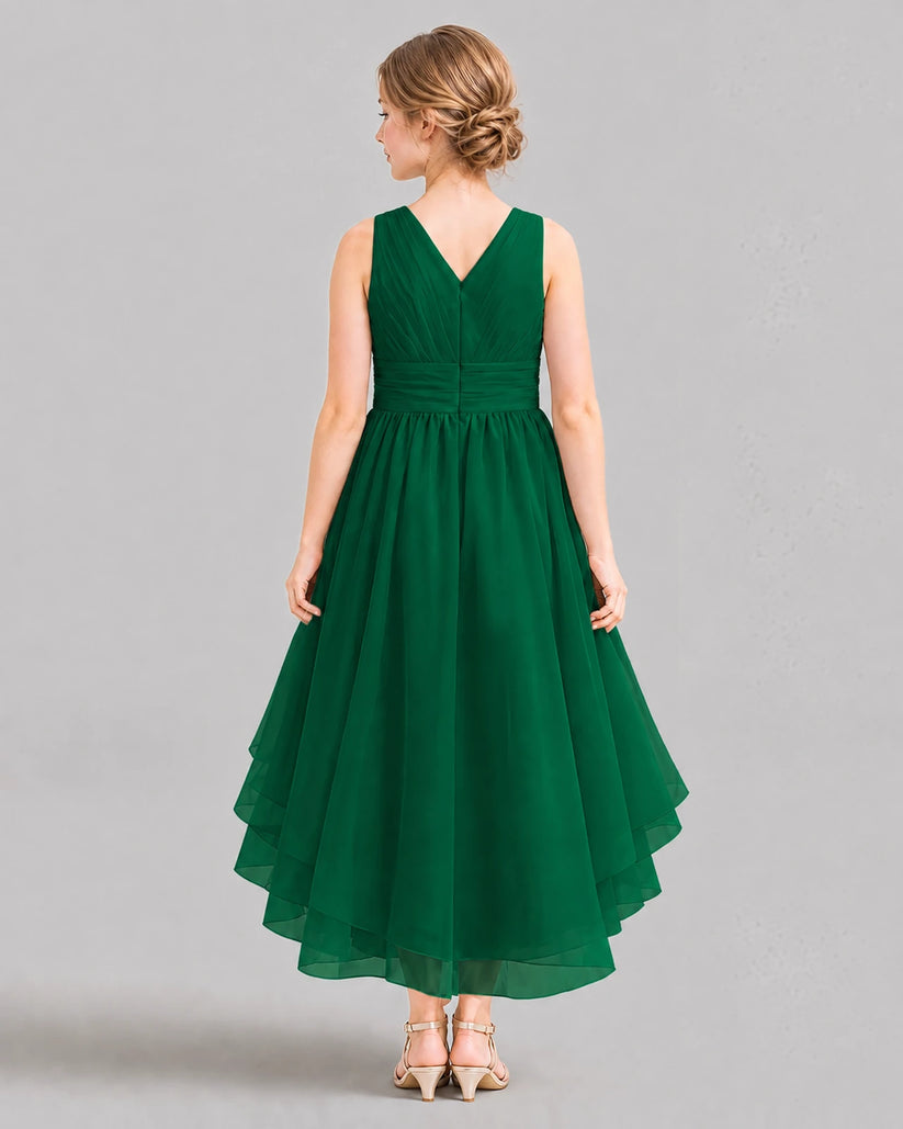 Dark Green A-line Girls Formal Dresses Back