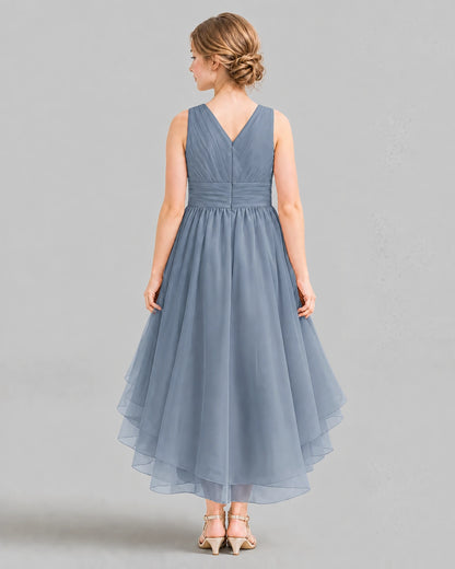 Dusty Blue A-line Girls Formal Dresses Back