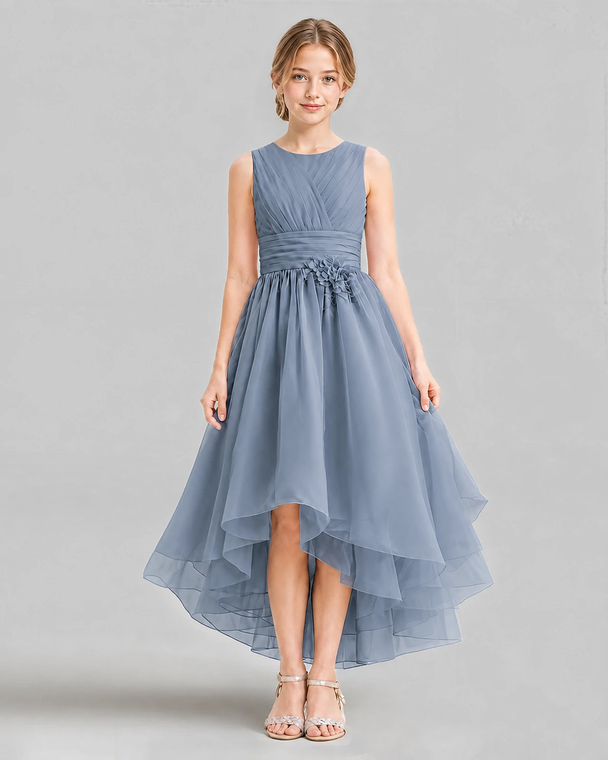 Dusty Blue A-line Girls Formal Dresses Front