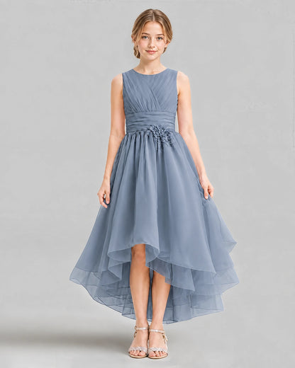 Dusty Blue A-line Girls Formal Dresses Front