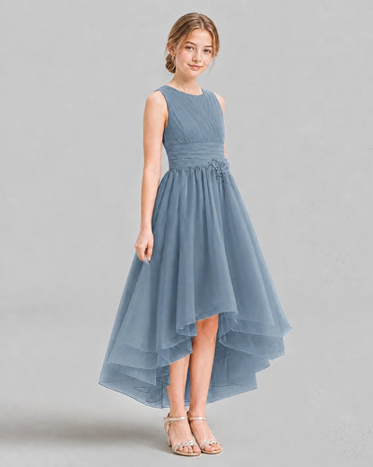 Dusty Blue A-line Girls Formal Dresses Side