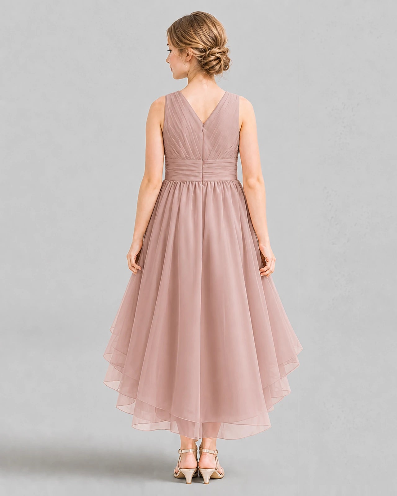 Dusty Rose A-line Girls Formal Dresses Back